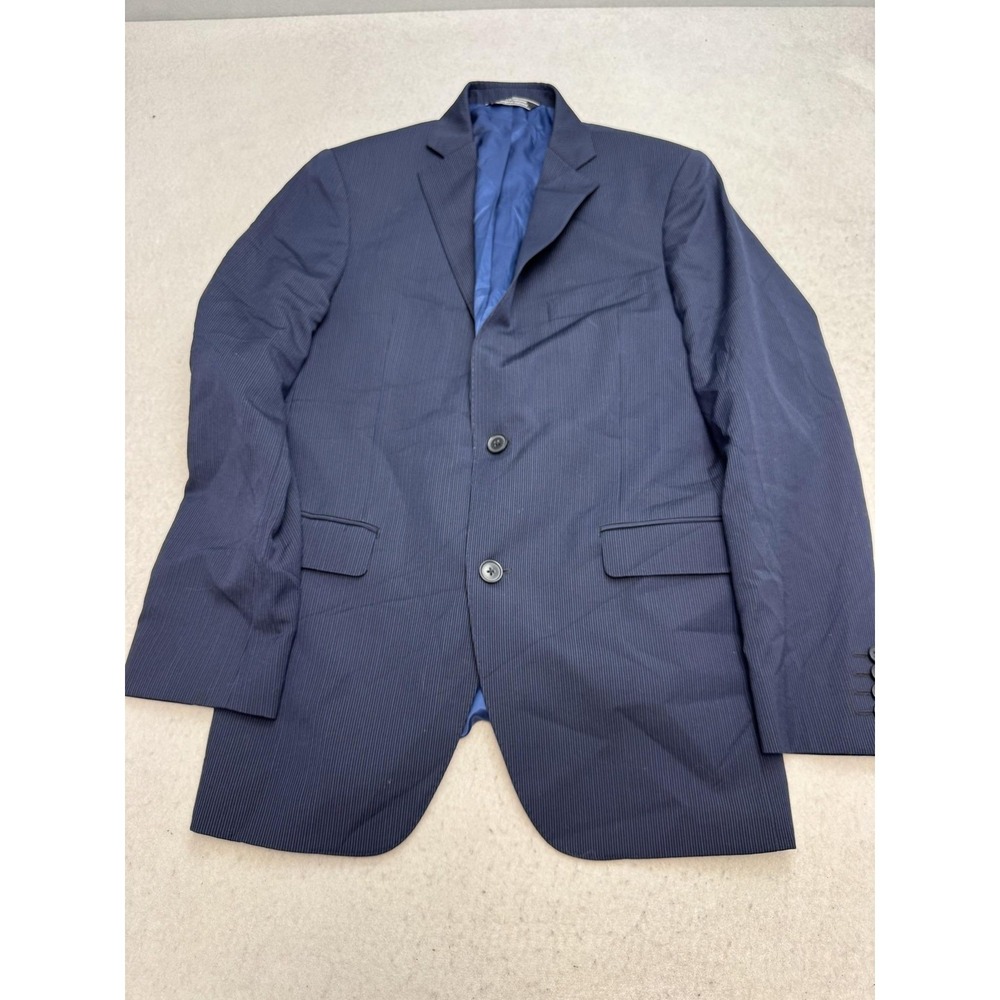 Saks Fifth Avenue Blazer Mens 38 Blue Wool‎ Trim Fit Pinstripe Suit Jacket